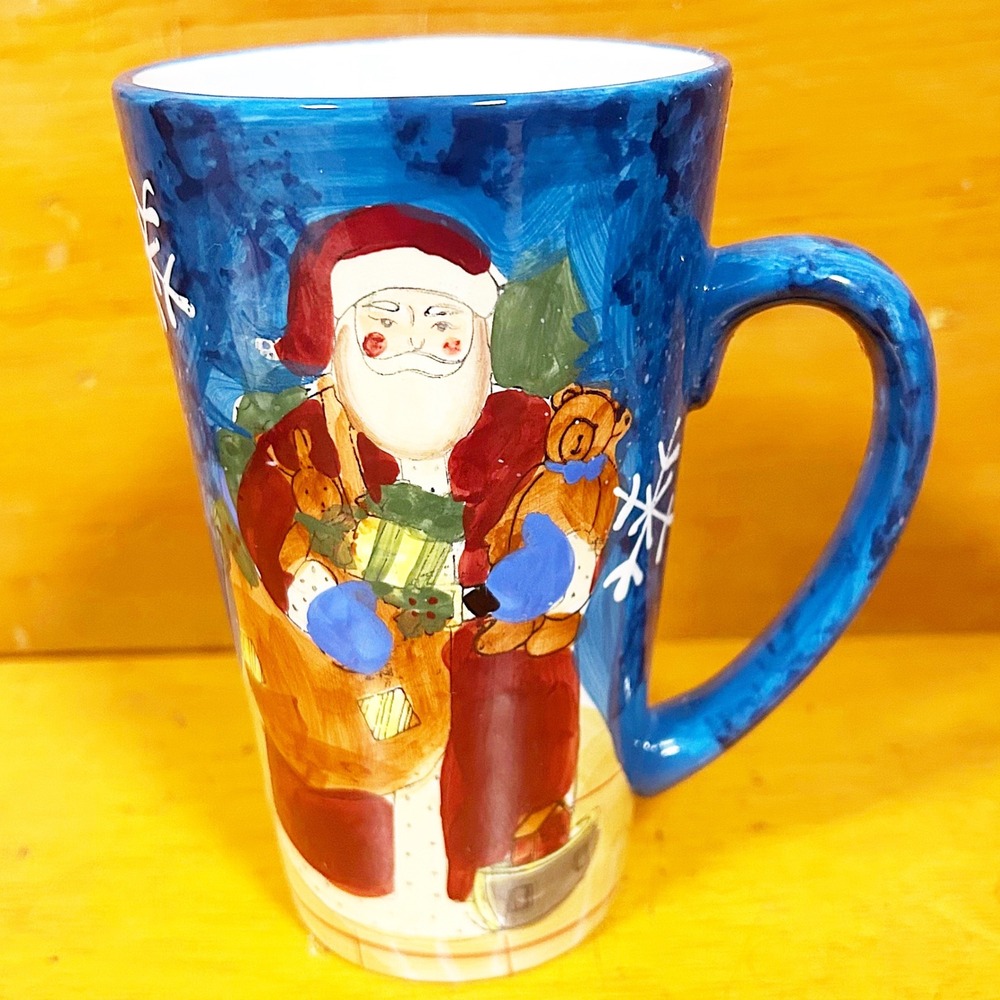 Susan Winget Certified International Santa Mug 5.75" Blue Christmas Latte